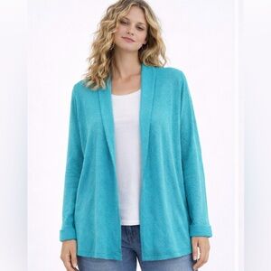 $182 Cullen Cozy Open-Front Wave Stitch Women's Aqua Sweater Cardigan XL NWT